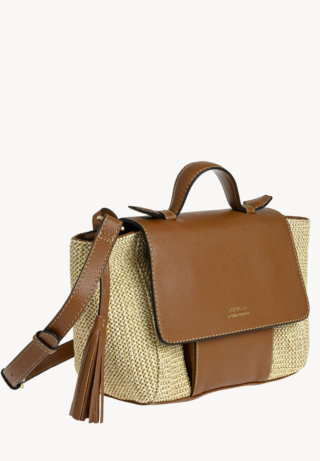 SASHA - Petit sac avec rabat et poignée en raphia et cuir