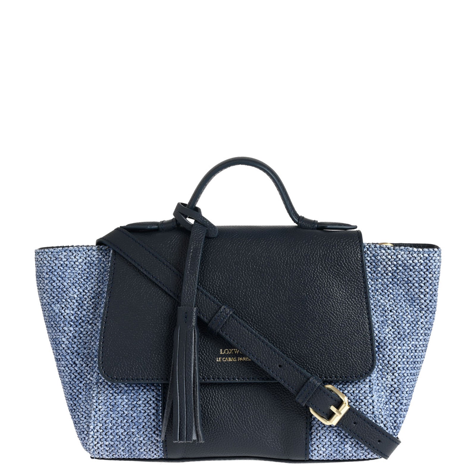 SASHA - Small bag with flap and handle in raffia and leather