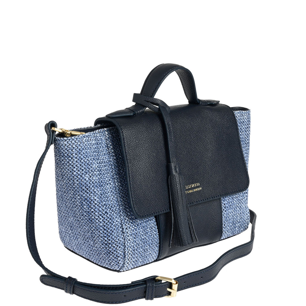 SASHA - Small bag with flap and handle in raffia and leather