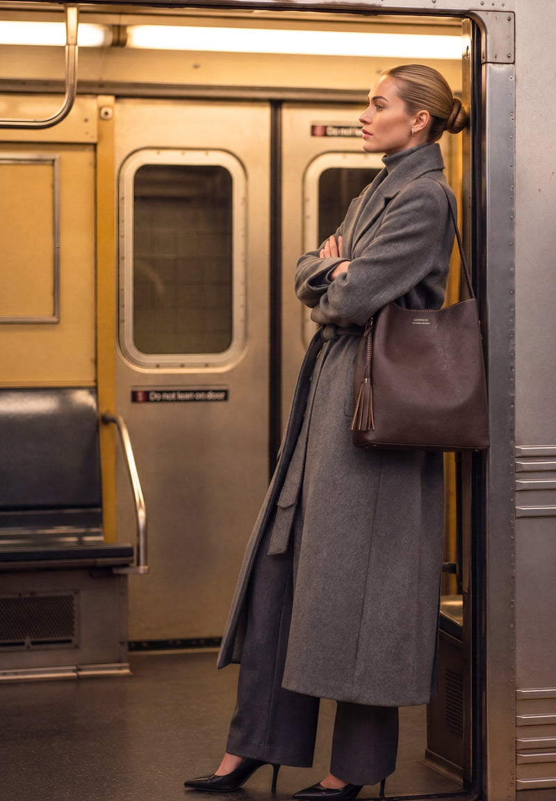 NAYA - Coffee grained leather shoulder bag