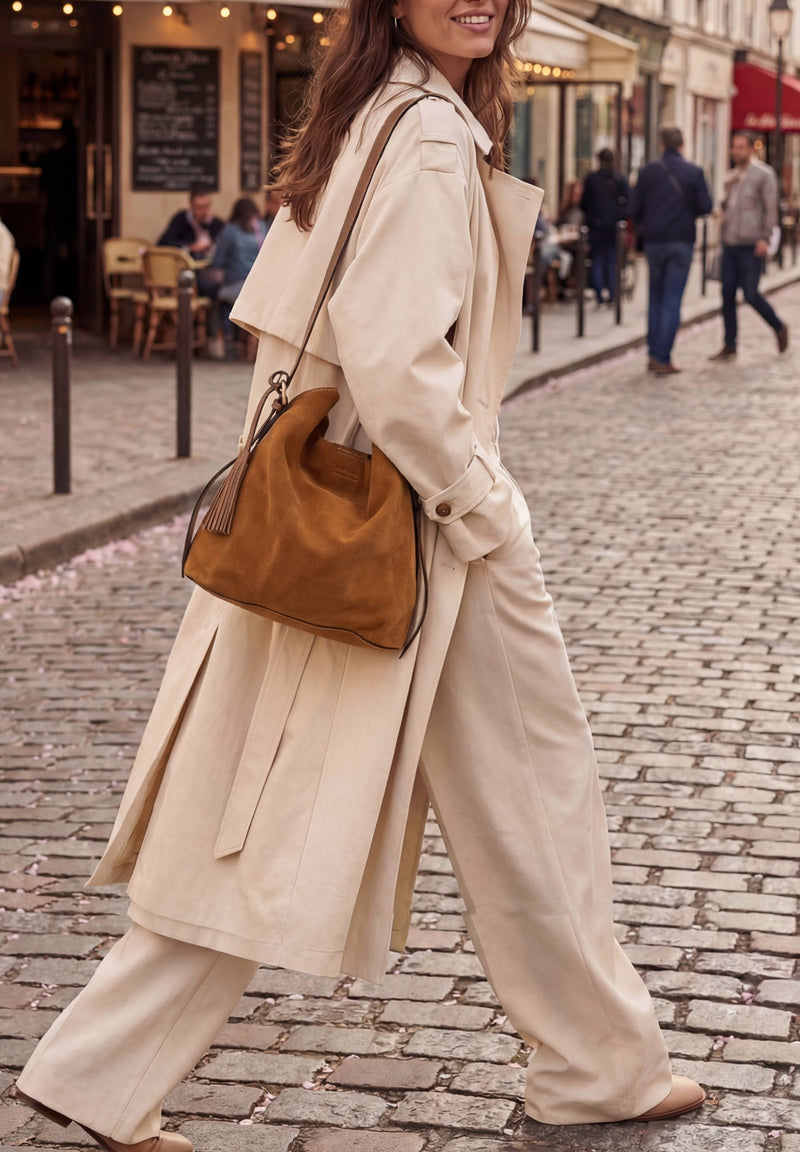 NAYA - Sac porté épaule en cuir velours