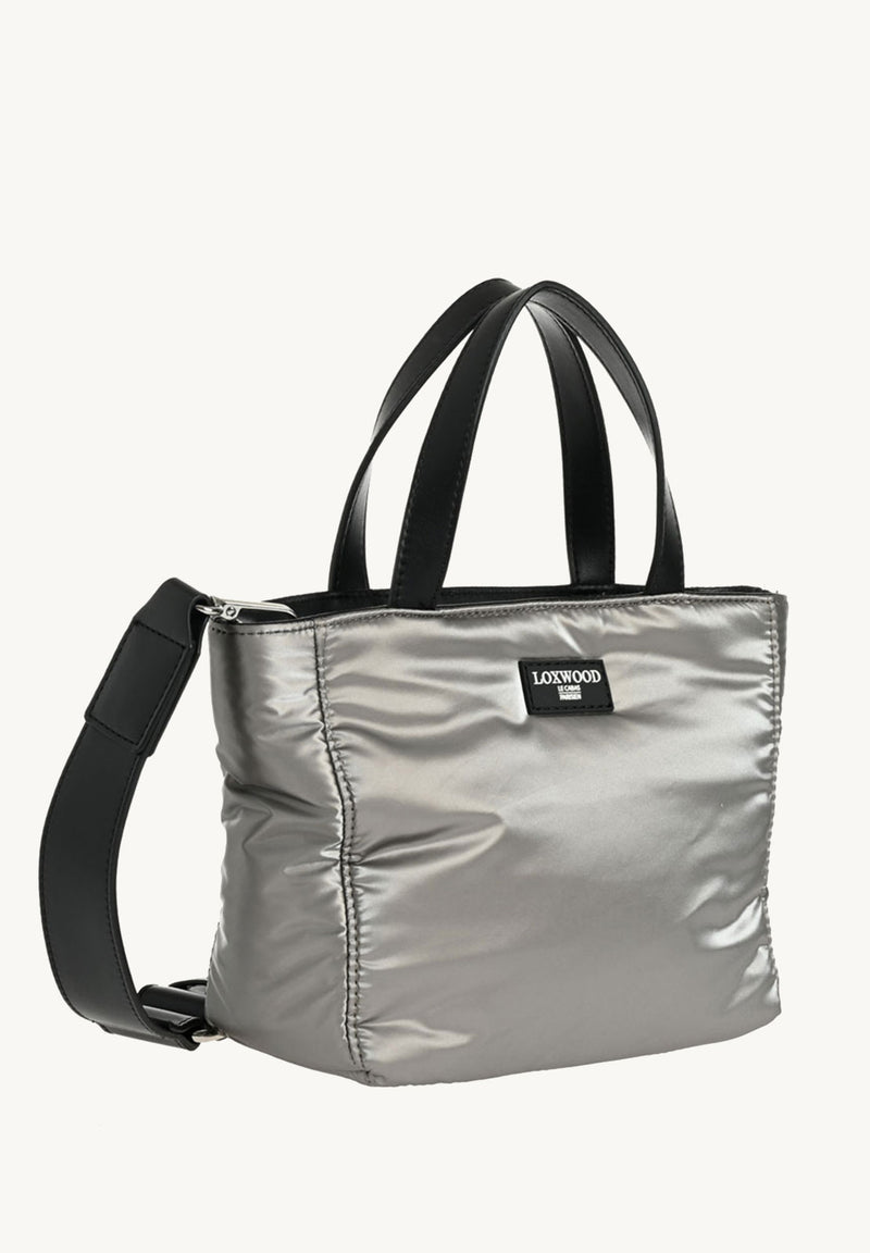 BABY CABAS - Mini cabas zippé effet DOUDOUNE en nylon Silver Profil