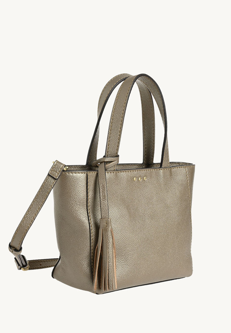 BABY CABAS - Petit crossover en cuir grainé Bronze