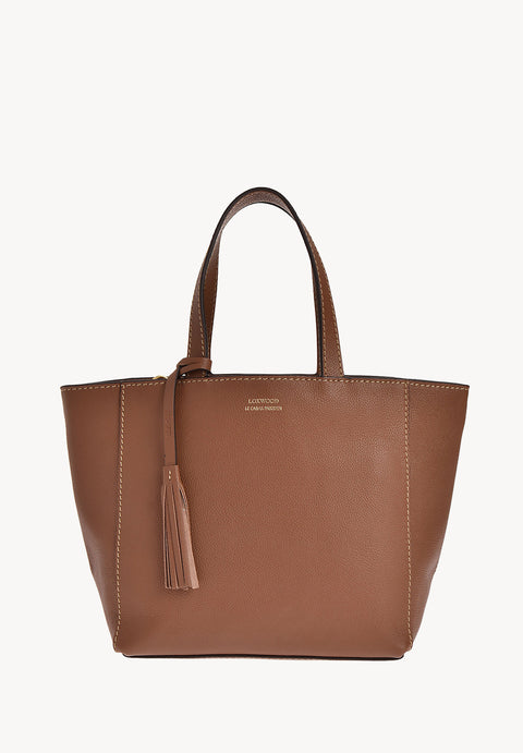 Petit cabas PARISIEN en cuir grainé brandy face