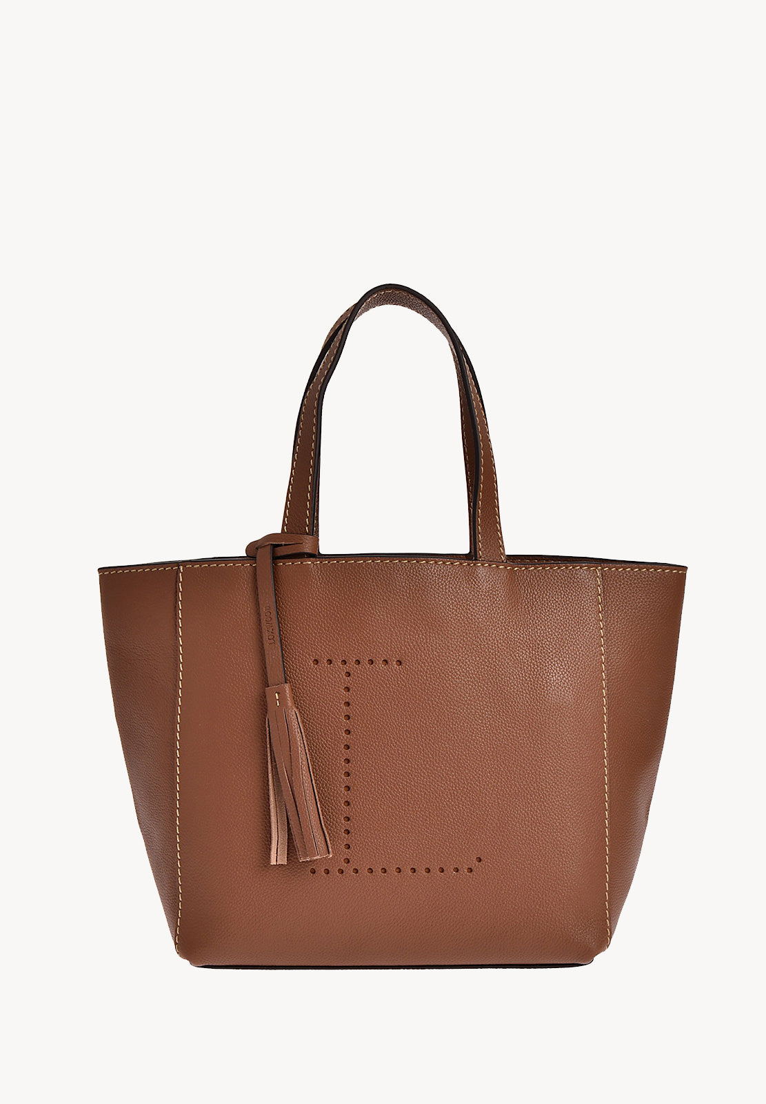 Small Parisian tote bag - Grained leather with perforated L