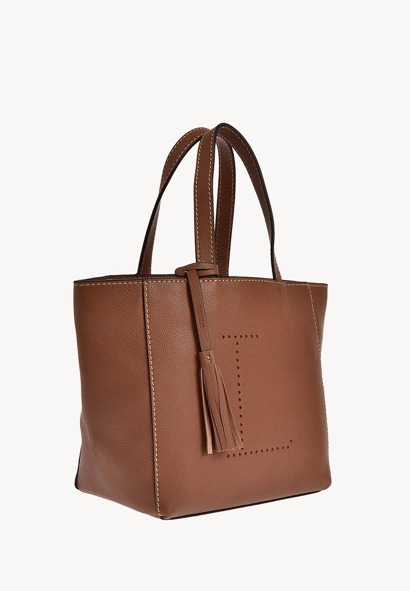Petit cabas Parisien - Cuir grainé avec L perforé