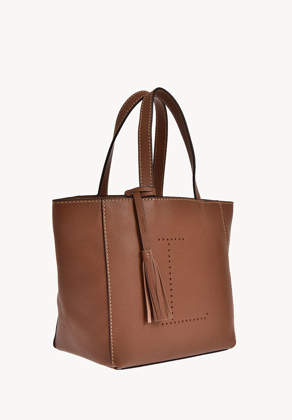 Small Parisian tote bag - Grained leather with perforated L