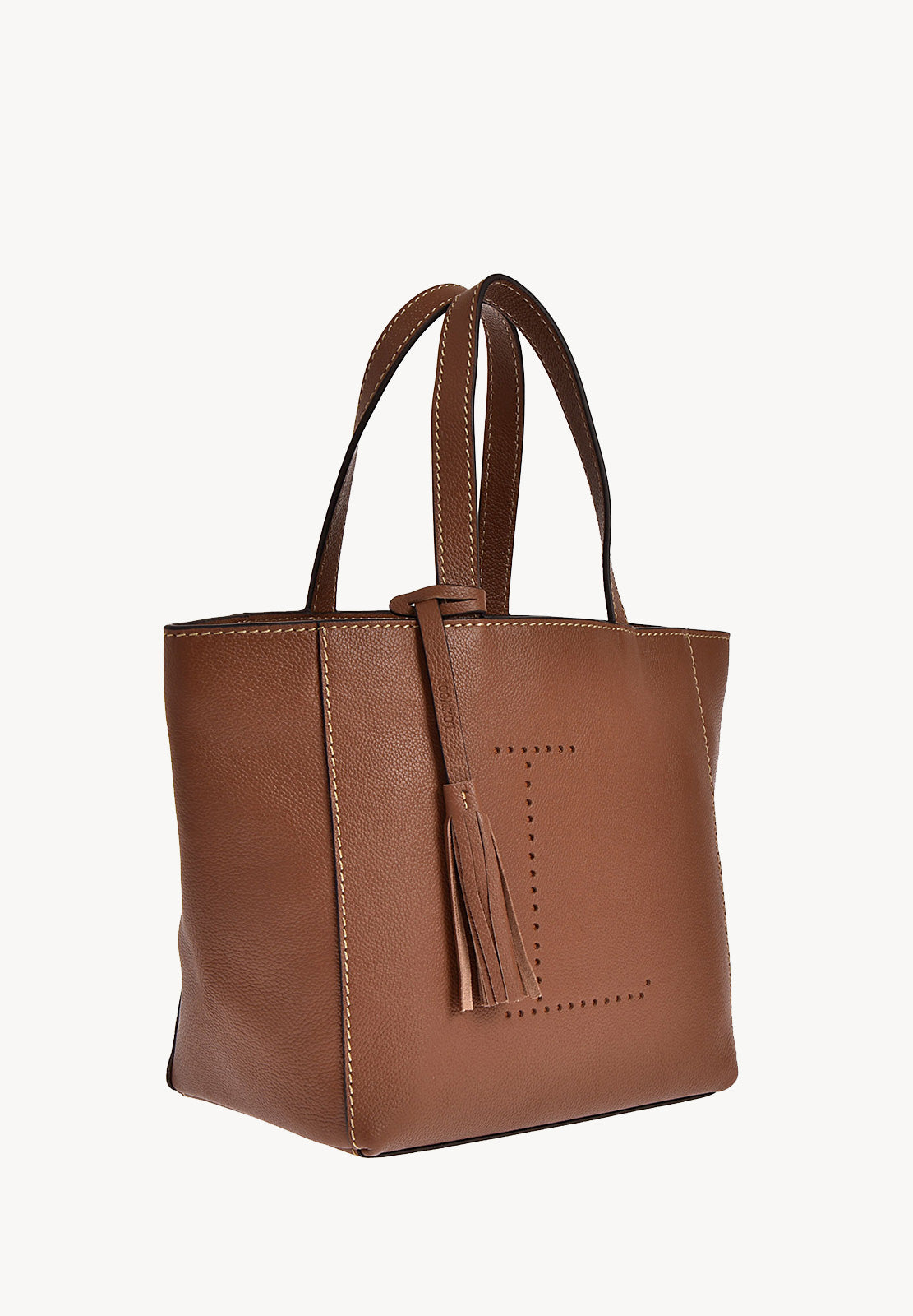 Small Parisian tote bag - Grained leather with perforated L