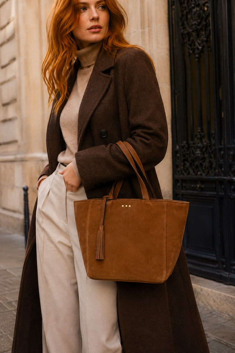 Cabas Parisien en cuir grainé velours