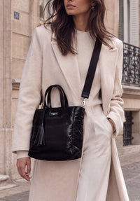 Zipped Parisian tote bag in puffer-effect nylon with shoulder strap