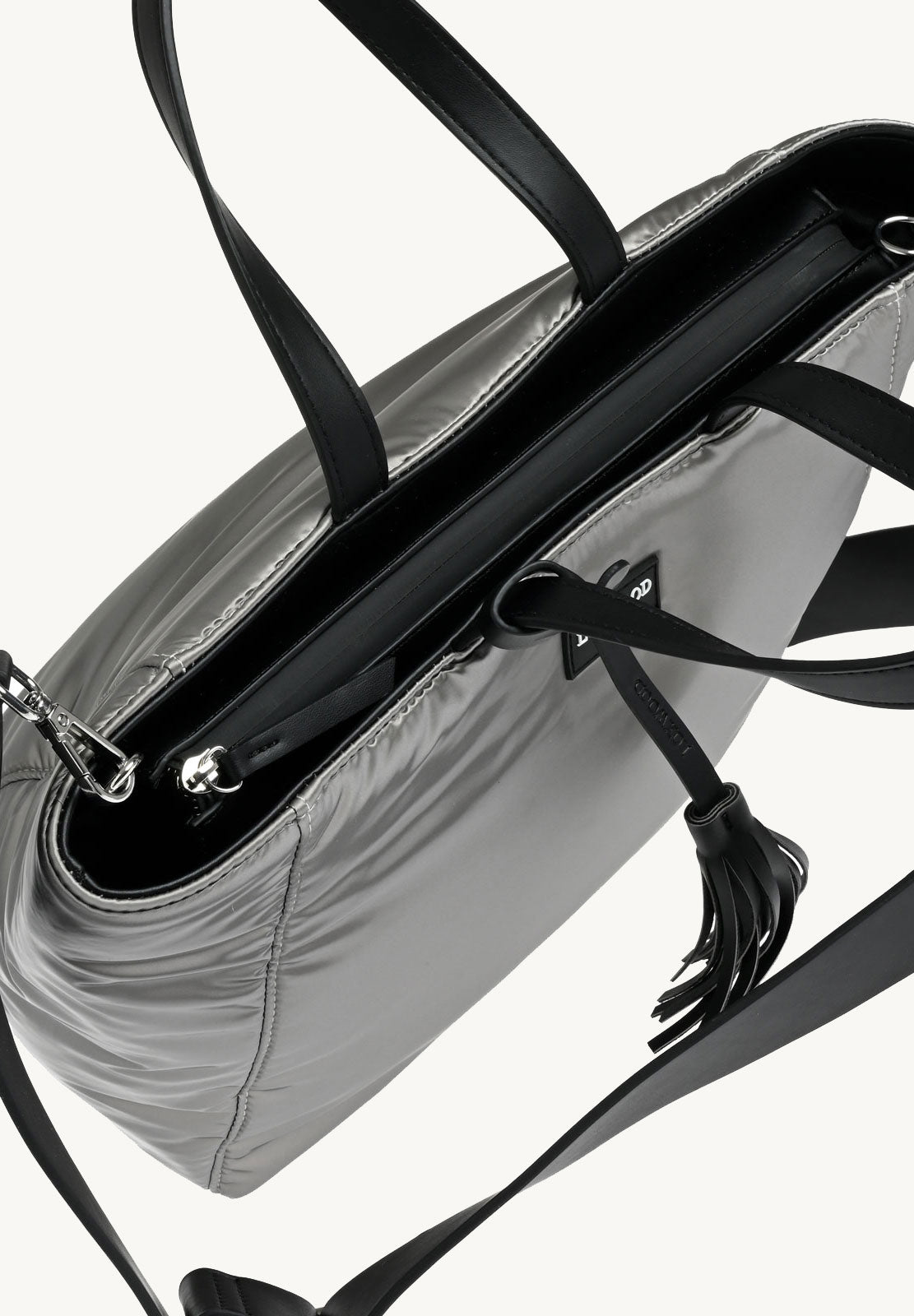 Small ZIPPER tote bag with shoulder strap - DOWN JACKET effect in nylon
