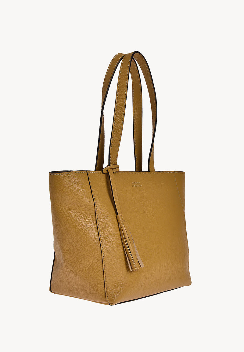 Small ZIPPED tote bag - Mustard grained leather