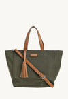 Small zipped tote bag with khaki nylon shoulder strap