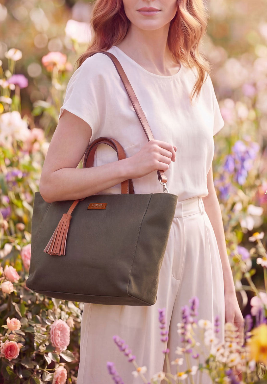 Nylon zippered Parisian tote bag with shoulder strap