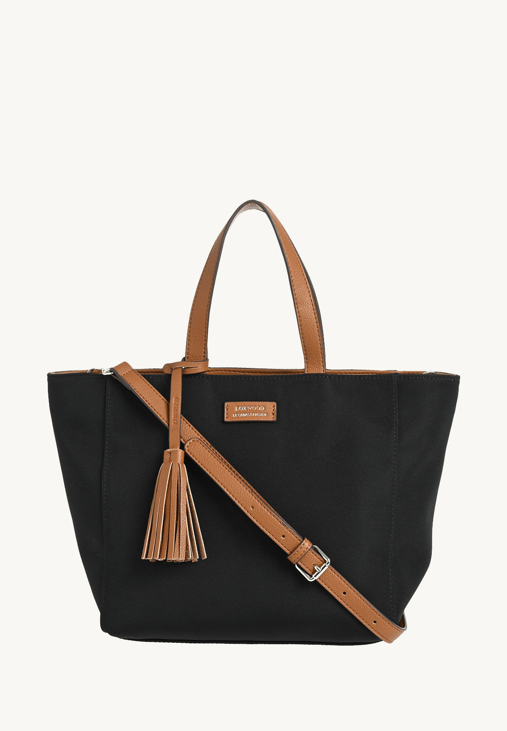 Small zipped tote bag with nylon shoulder strap, black