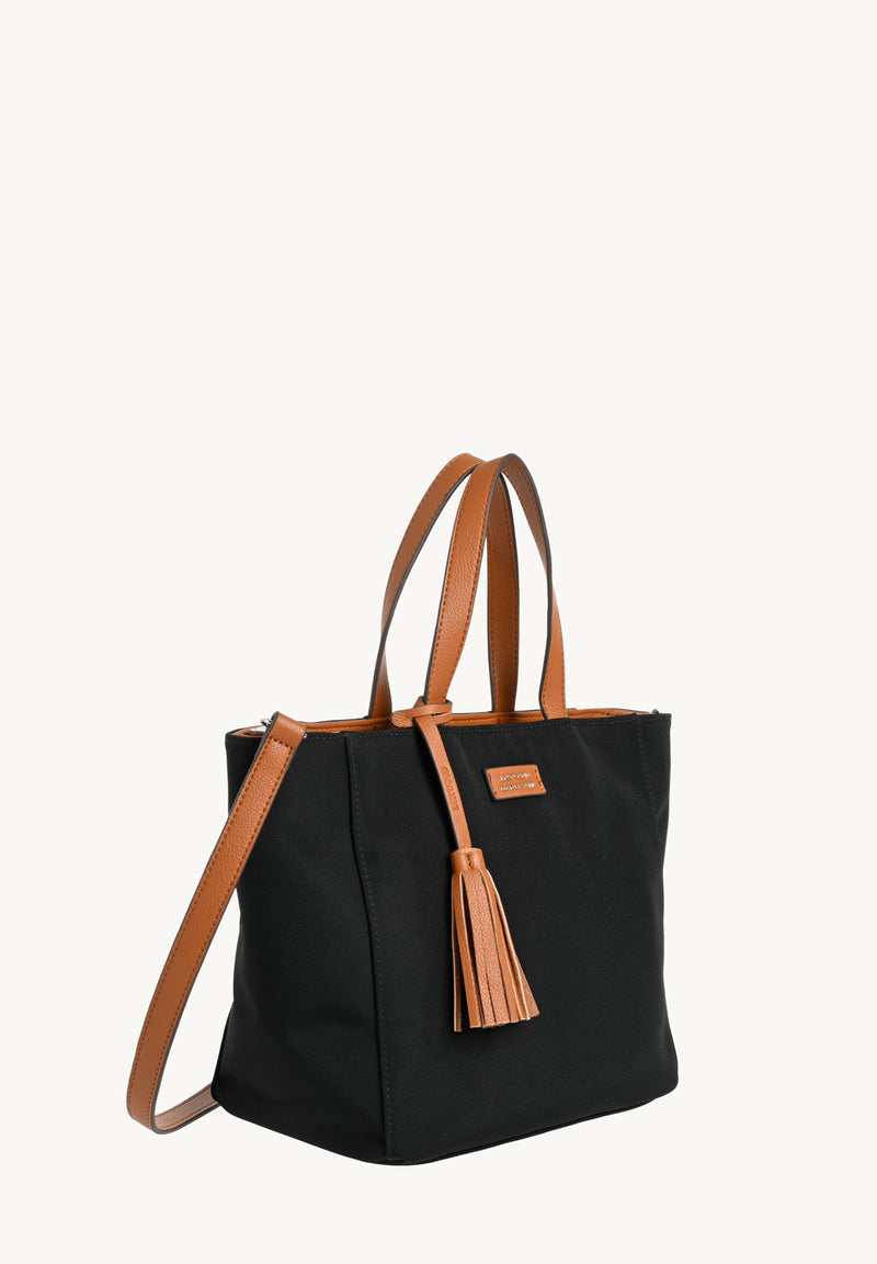 Petit cabas ZIPPÉ avec bandoulière en nylon Noir