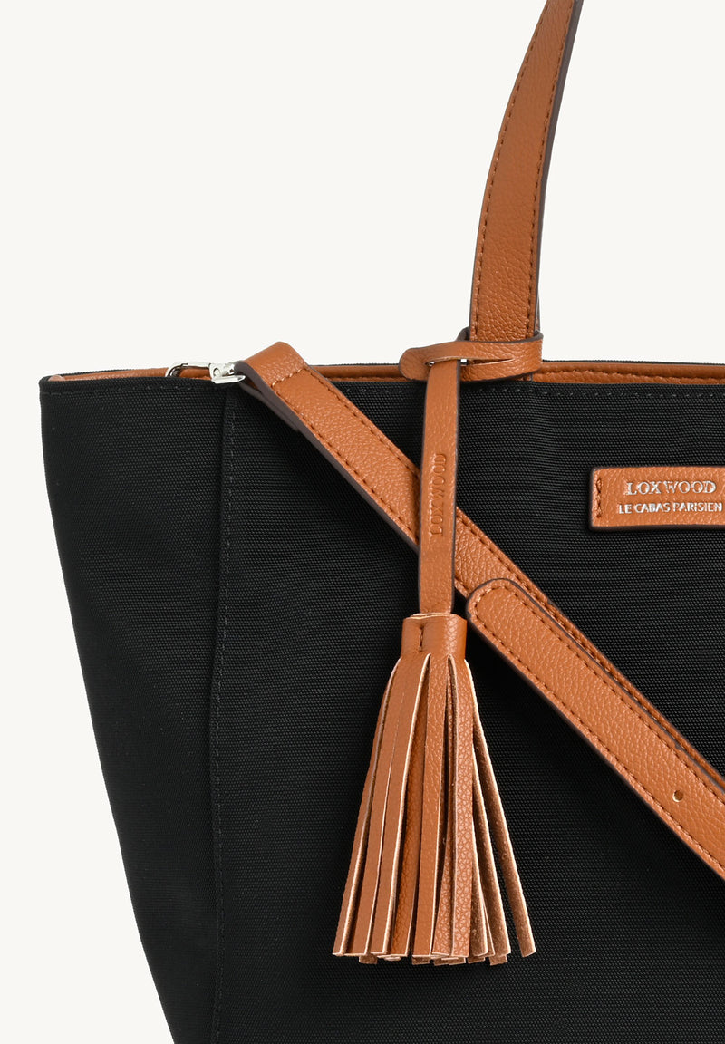 Small zipped tote bag with nylon shoulder strap, black