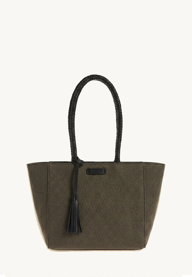 Small Parisian tote bag in canvas &amp; leather with braided handle
