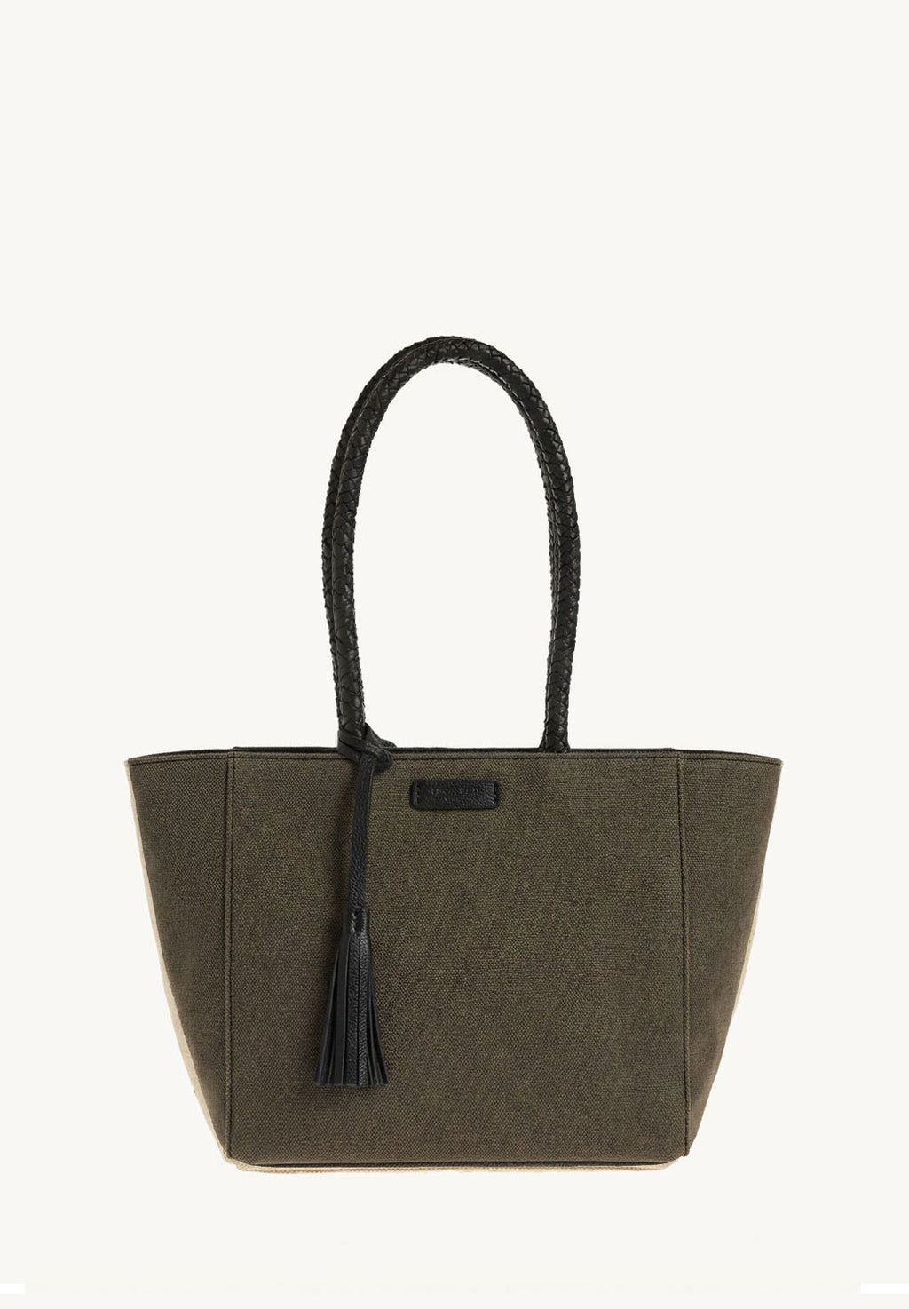 Small Parisian tote bag in canvas &amp; leather with braided handle