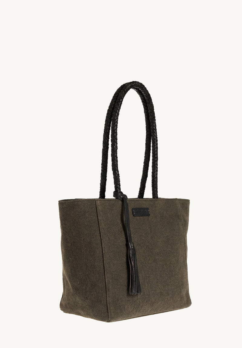 Small Parisian tote bag in canvas &amp; leather with braided handle