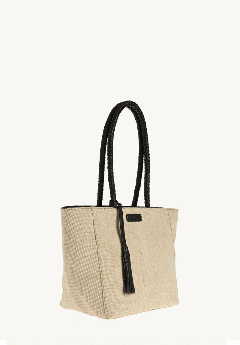 Small Parisian tote bag in canvas &amp; leather with braided handle