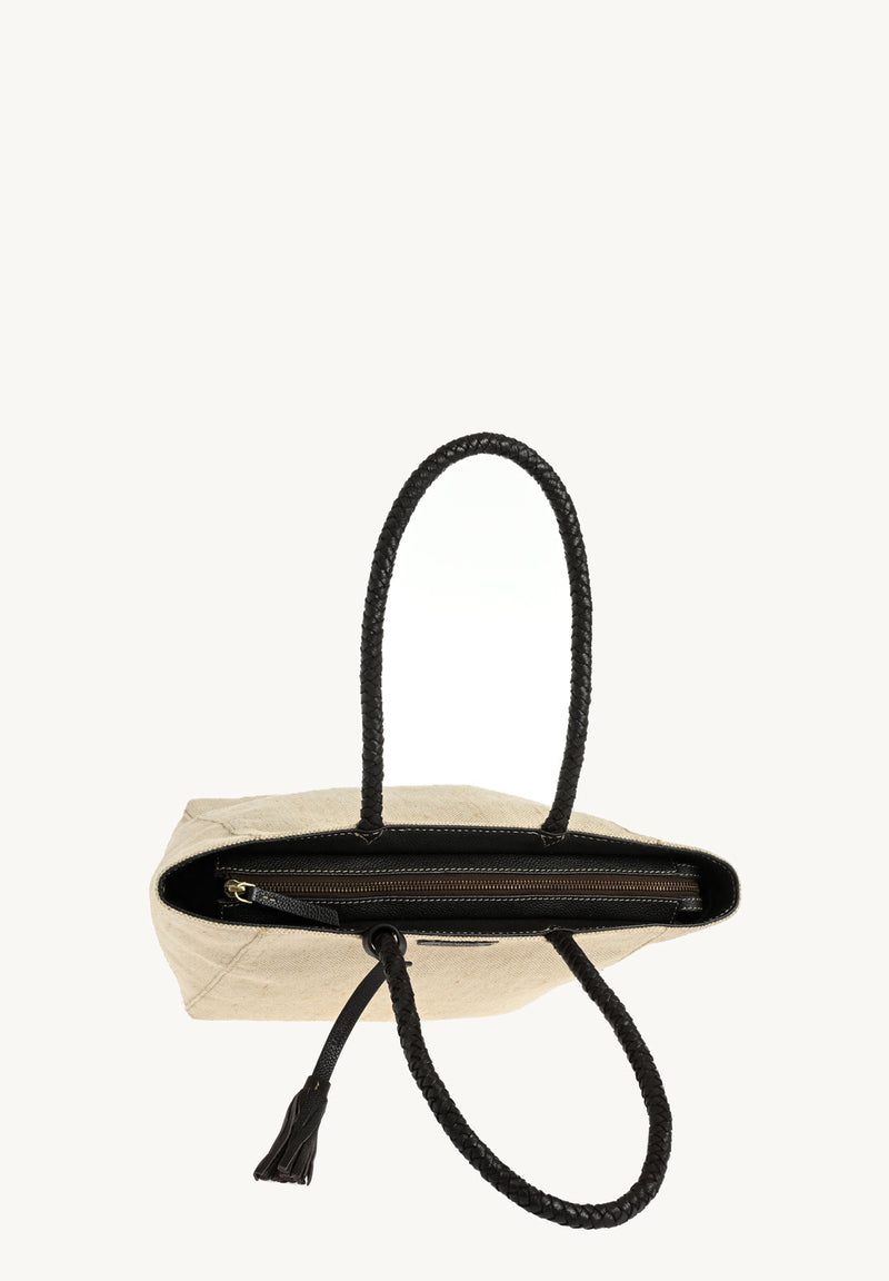Small Parisian tote bag in canvas &amp; leather with braided handle