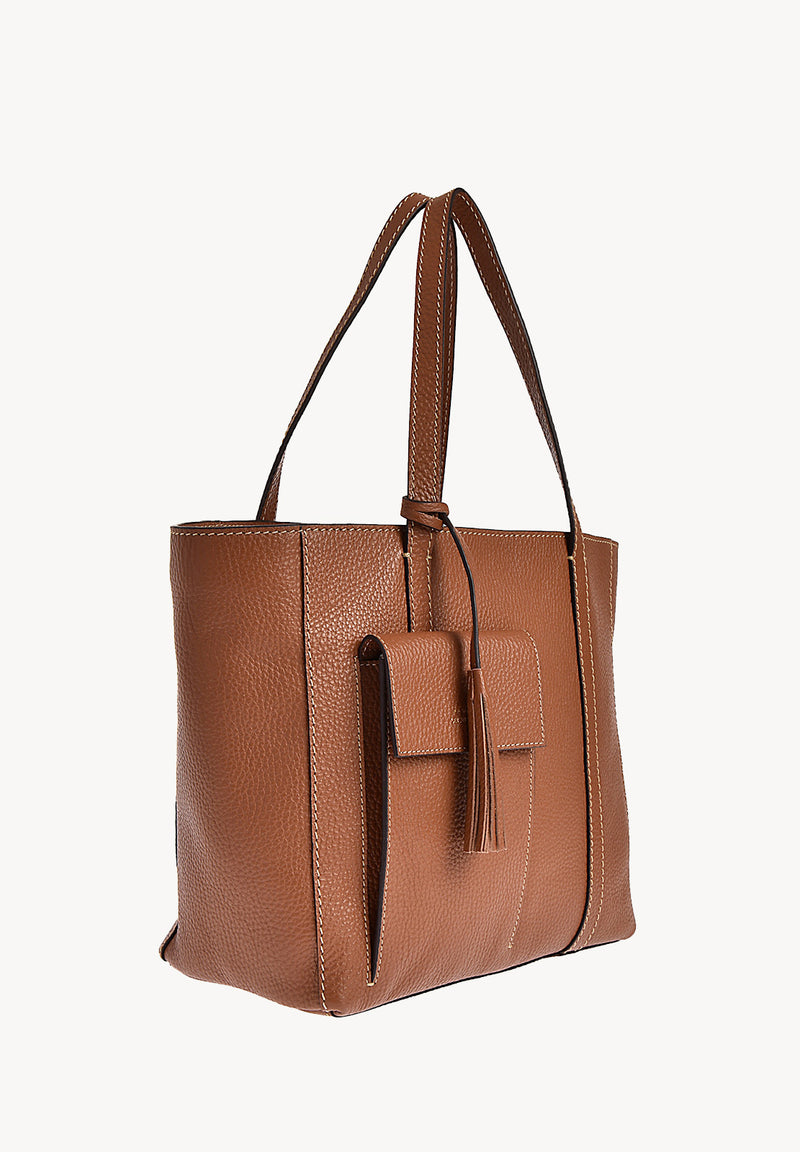 Cabas PARISIEN medium - Cuir grainé avec poche frontale