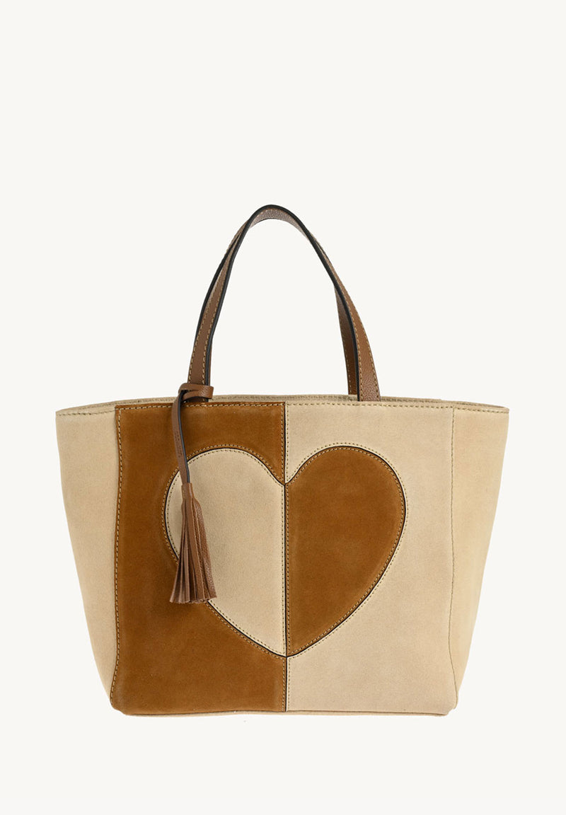 Cabas PARISIEN medium en cuir velours motif cœur