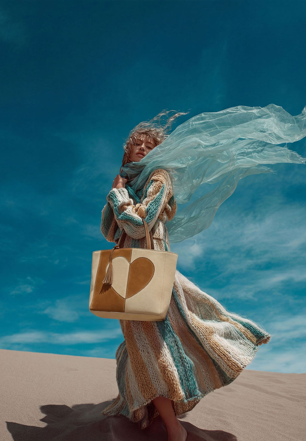 Cabas PARISIEN medium en cuir velours motif cœur