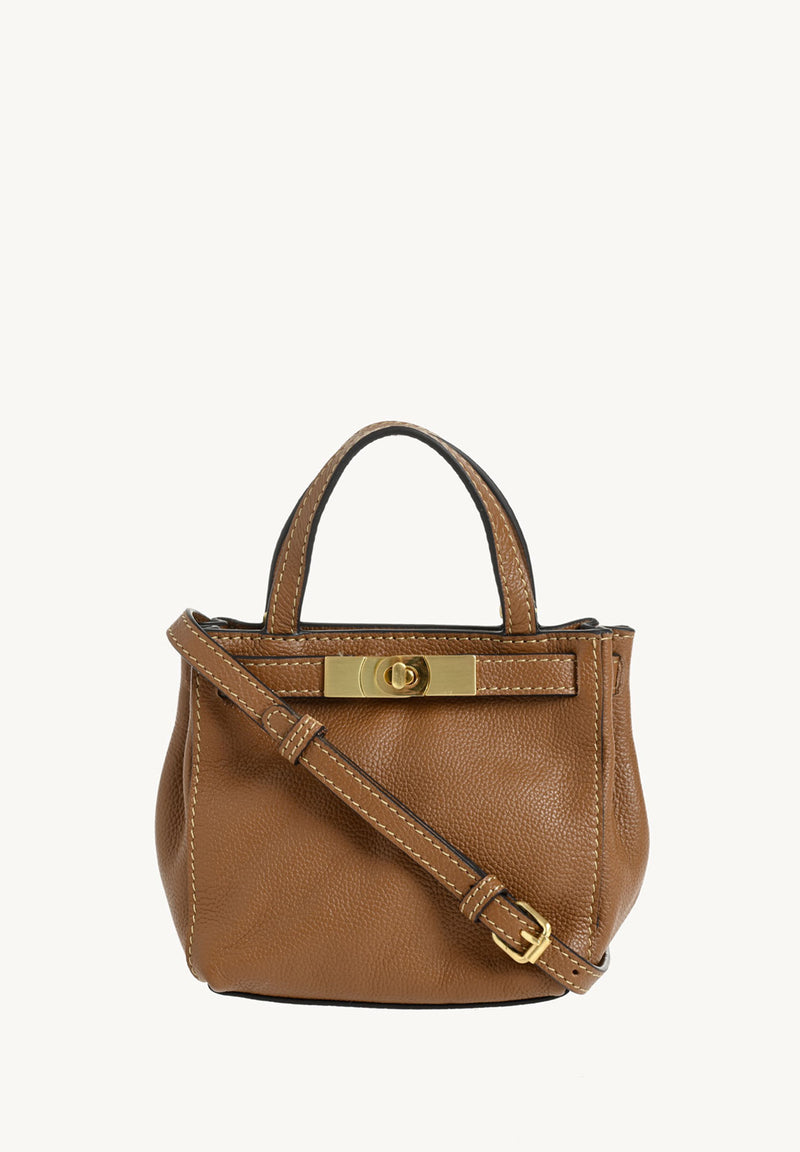 BABY NANOU - Mini crossover en cuir grainé Brandy