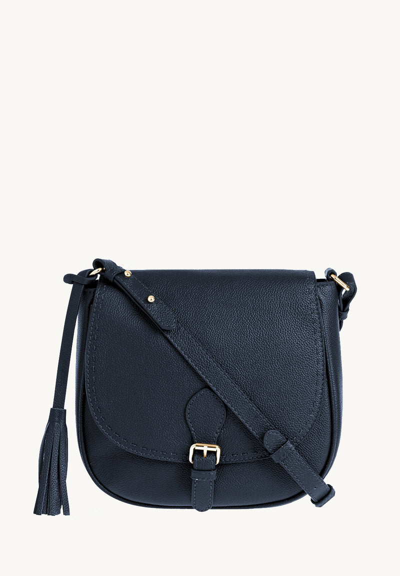 LIVIA - Crossover bag in contrasting hand-stitched grained leather
