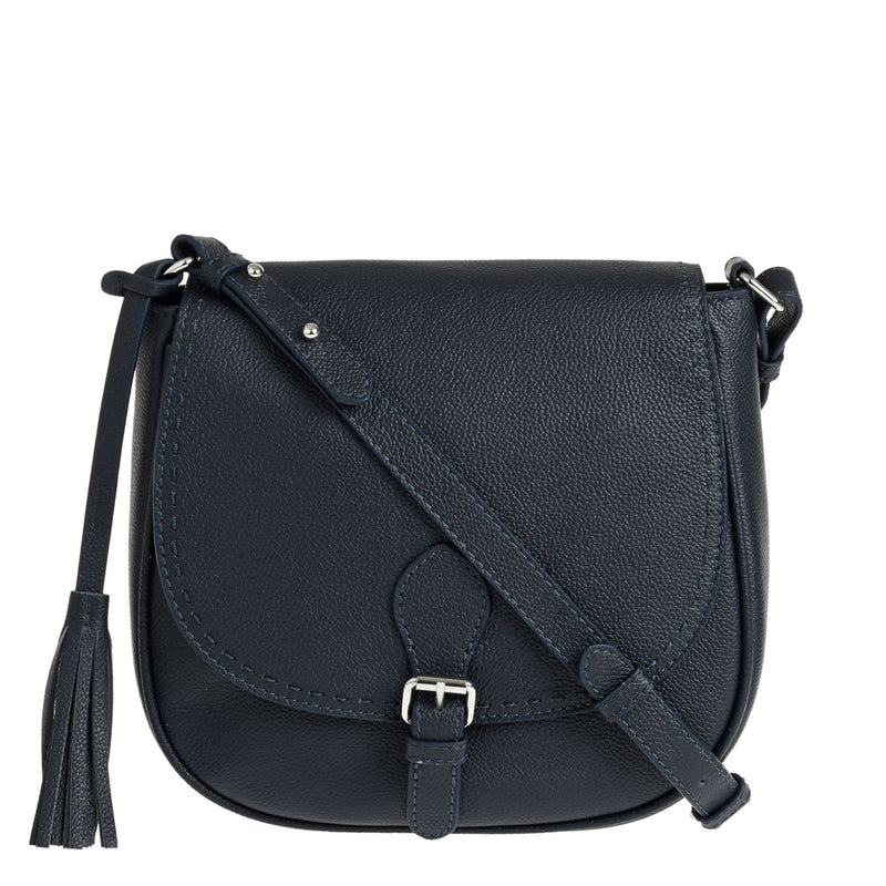 LIVIA - Crossover bag in contrasting hand-stitched grained leather