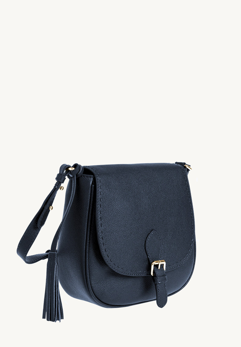 LIVIA - Sac crossover en cuir grainé piqué main contrasté