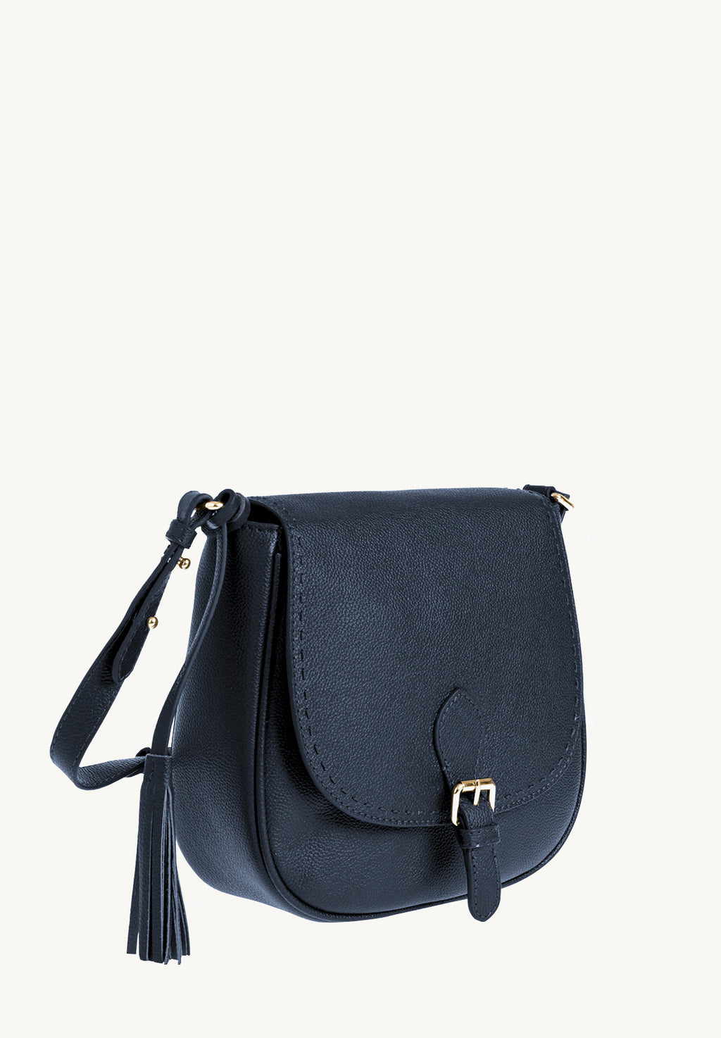 LIVIA - Sac crossover en cuir grainé piqué main contrasté