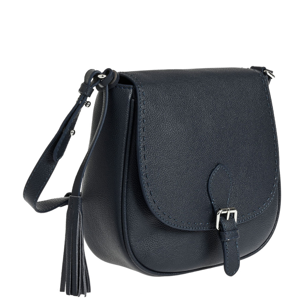 LIVIA - Crossover bag in contrasting hand-stitched grained leather