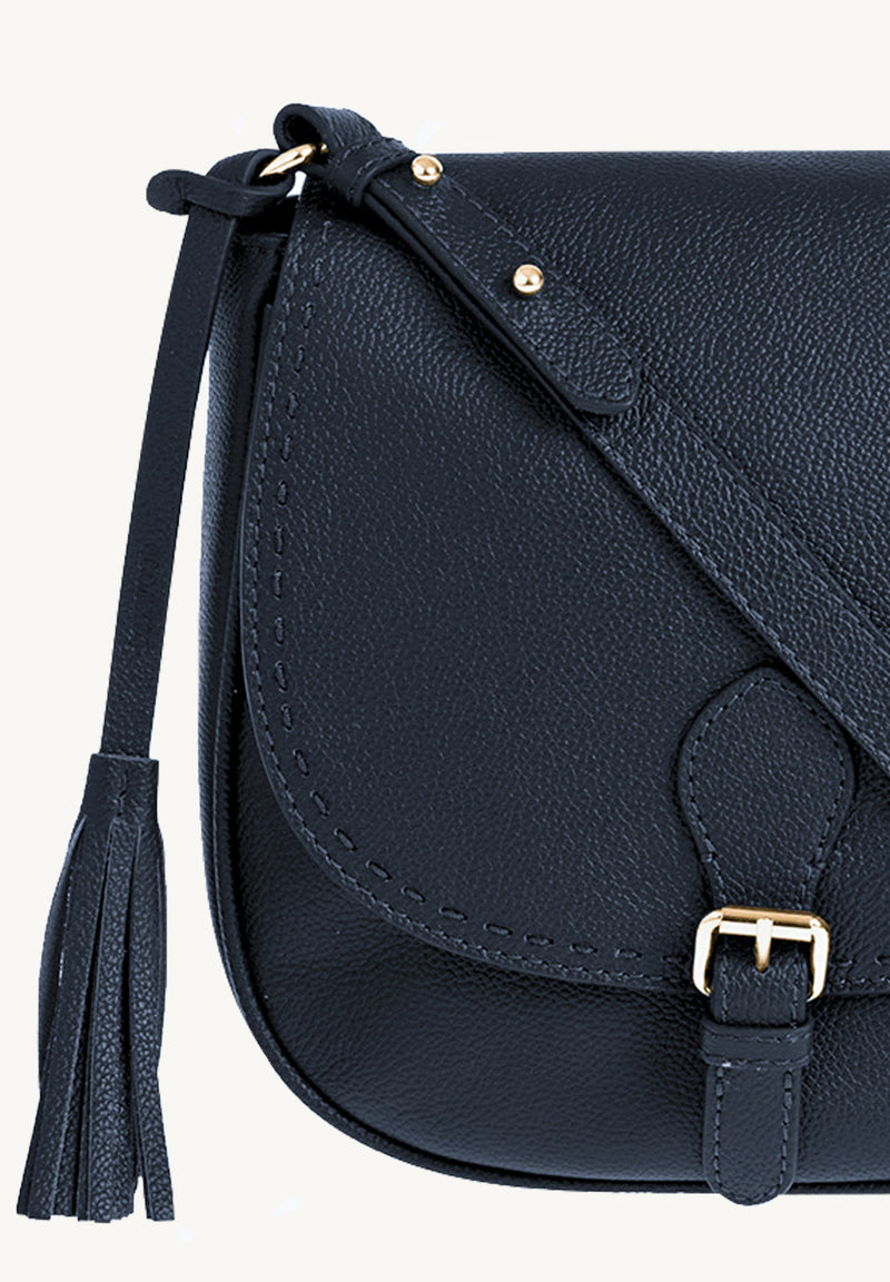 LIVIA - Sac crossover en cuir grainé piqué main contrasté