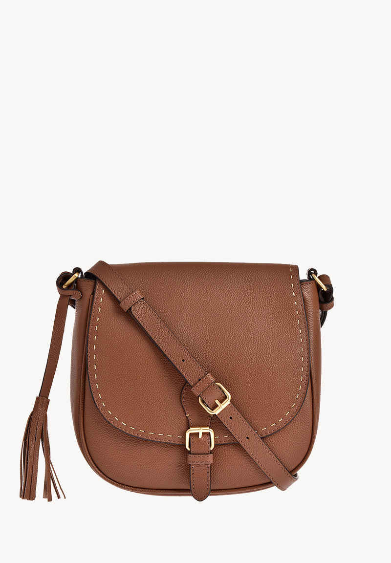 LIVIA - Sac crossover en cuir grainé piqué main contrasté