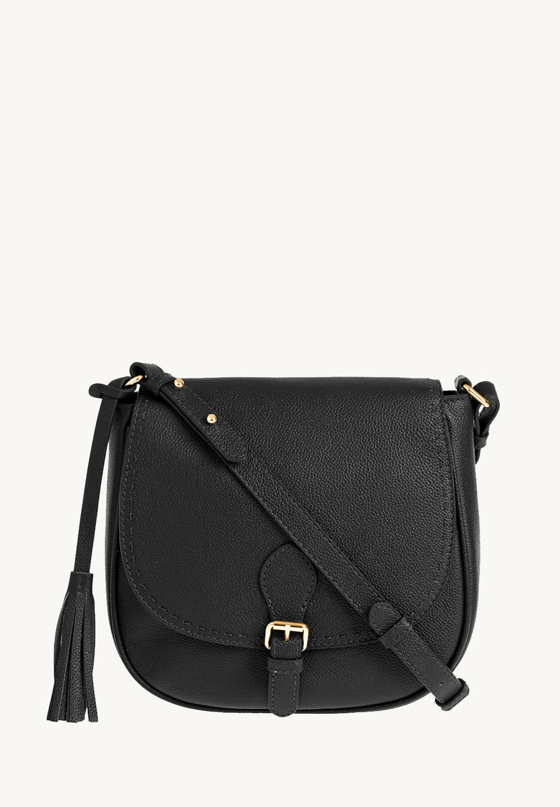 LIVIA - Sac crossover en cuir grainé piqué main contrasté