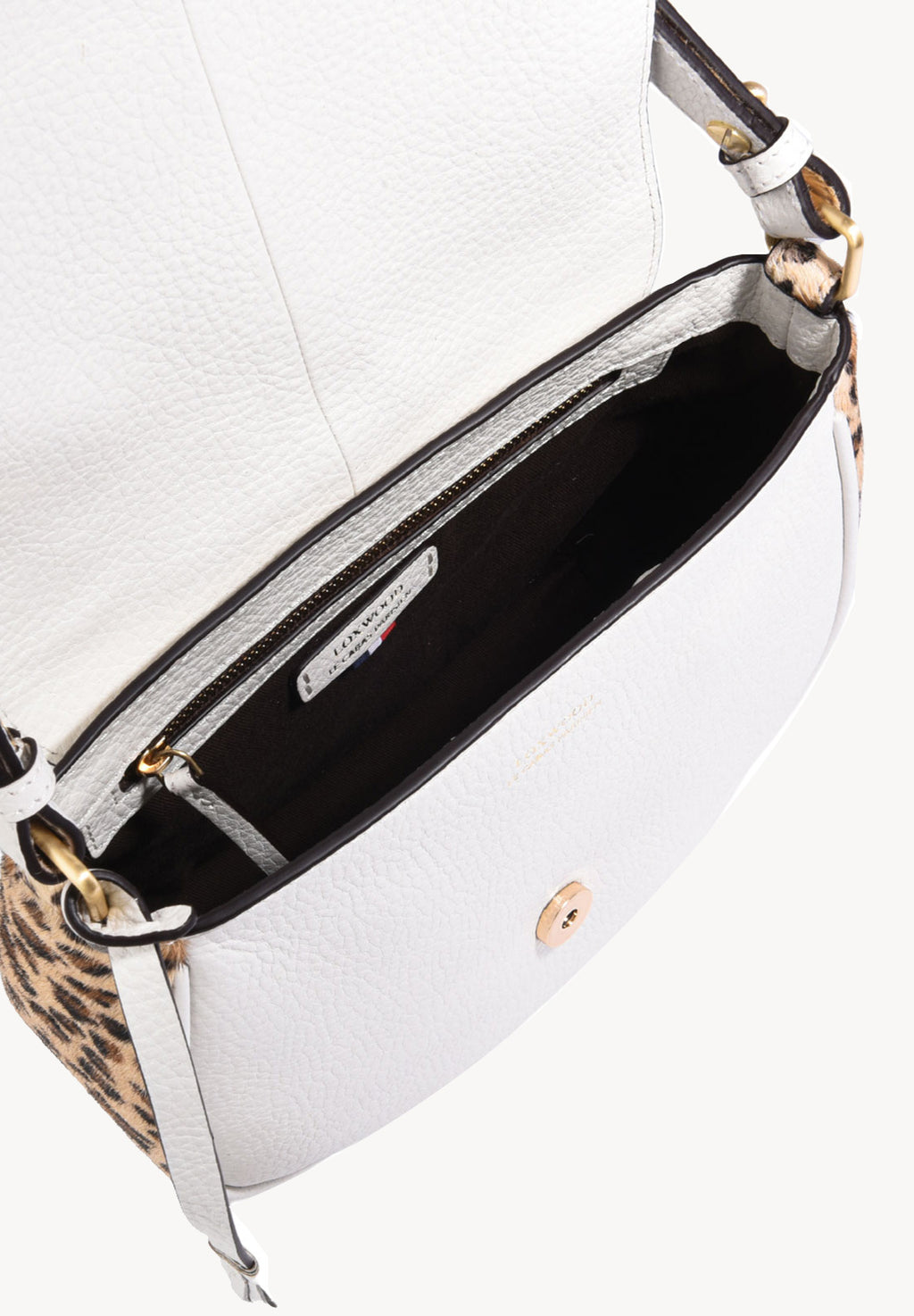 LIVIA - Sac Besace en cuir grainé finitions poil de vachette imprimé léopard