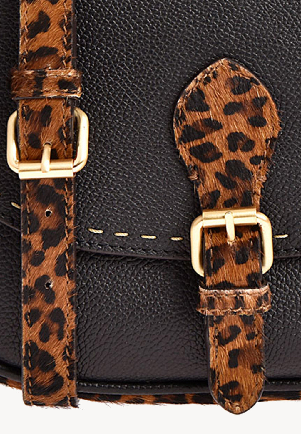 LIVIA - Sac Besace en cuir grainé finitions poil de vachette imprimé léopard