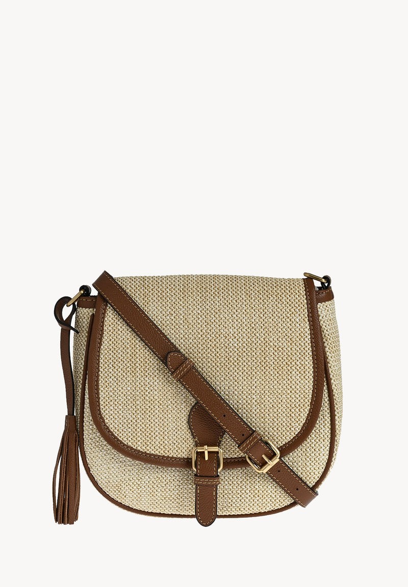LIVIA Sac besace en raphia et cuir Natural