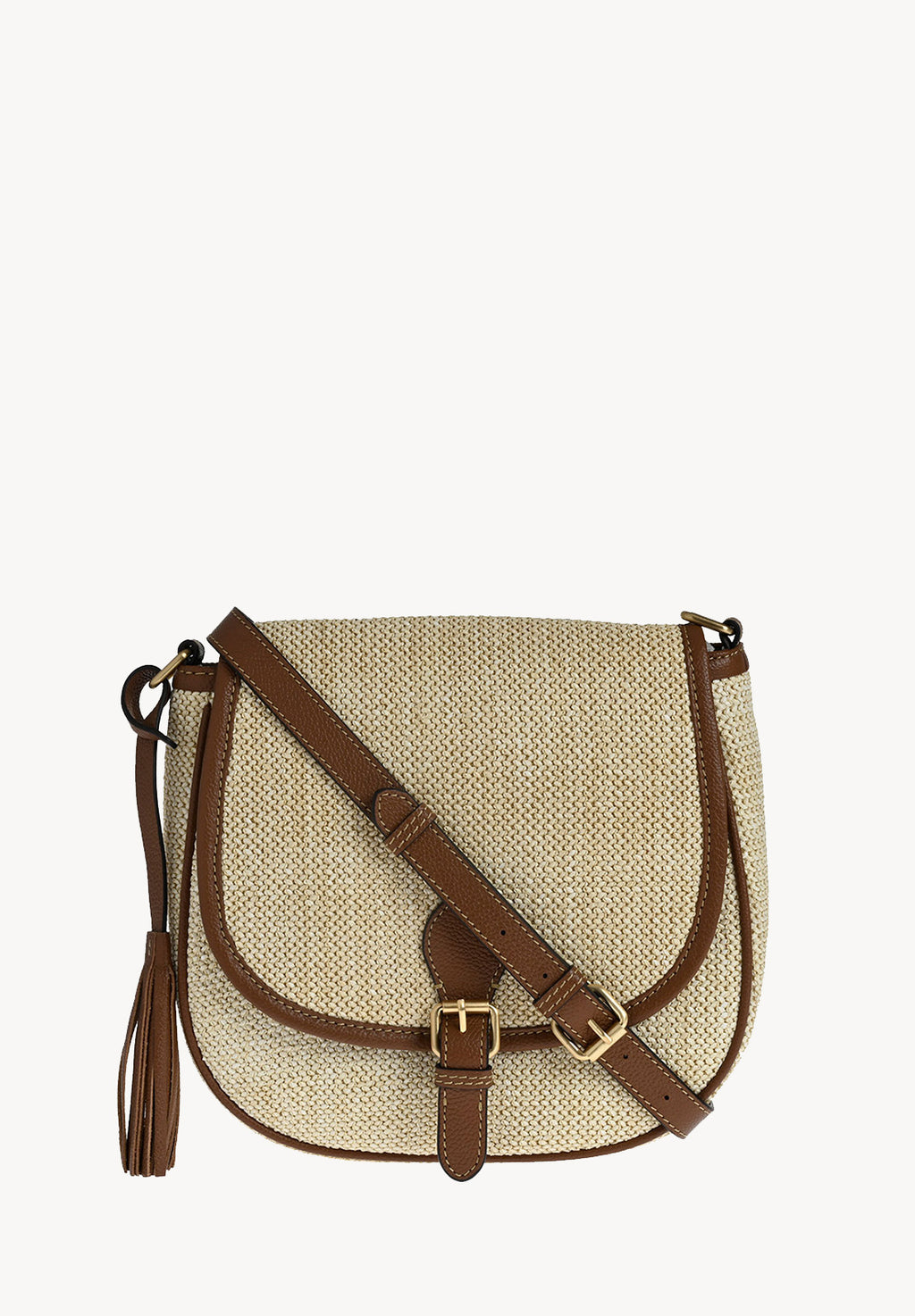 LIVIA Sac besace en raphia et cuir Natural