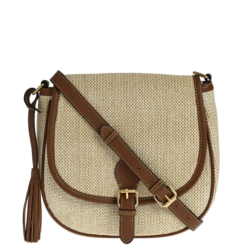 LIVIA - Sac besace en raphia et cuir