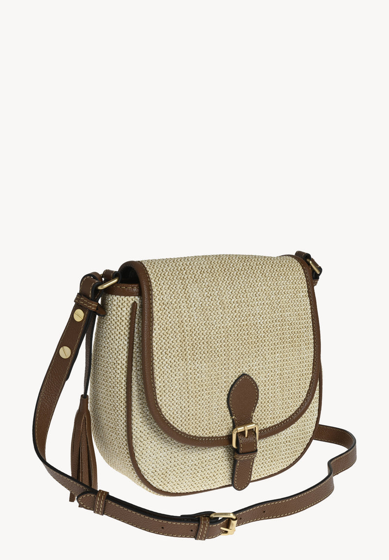 LIVIA Sac besace en raphia et cuir Natural