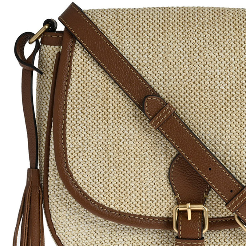 LIVIA - Raffia and leather messenger bag