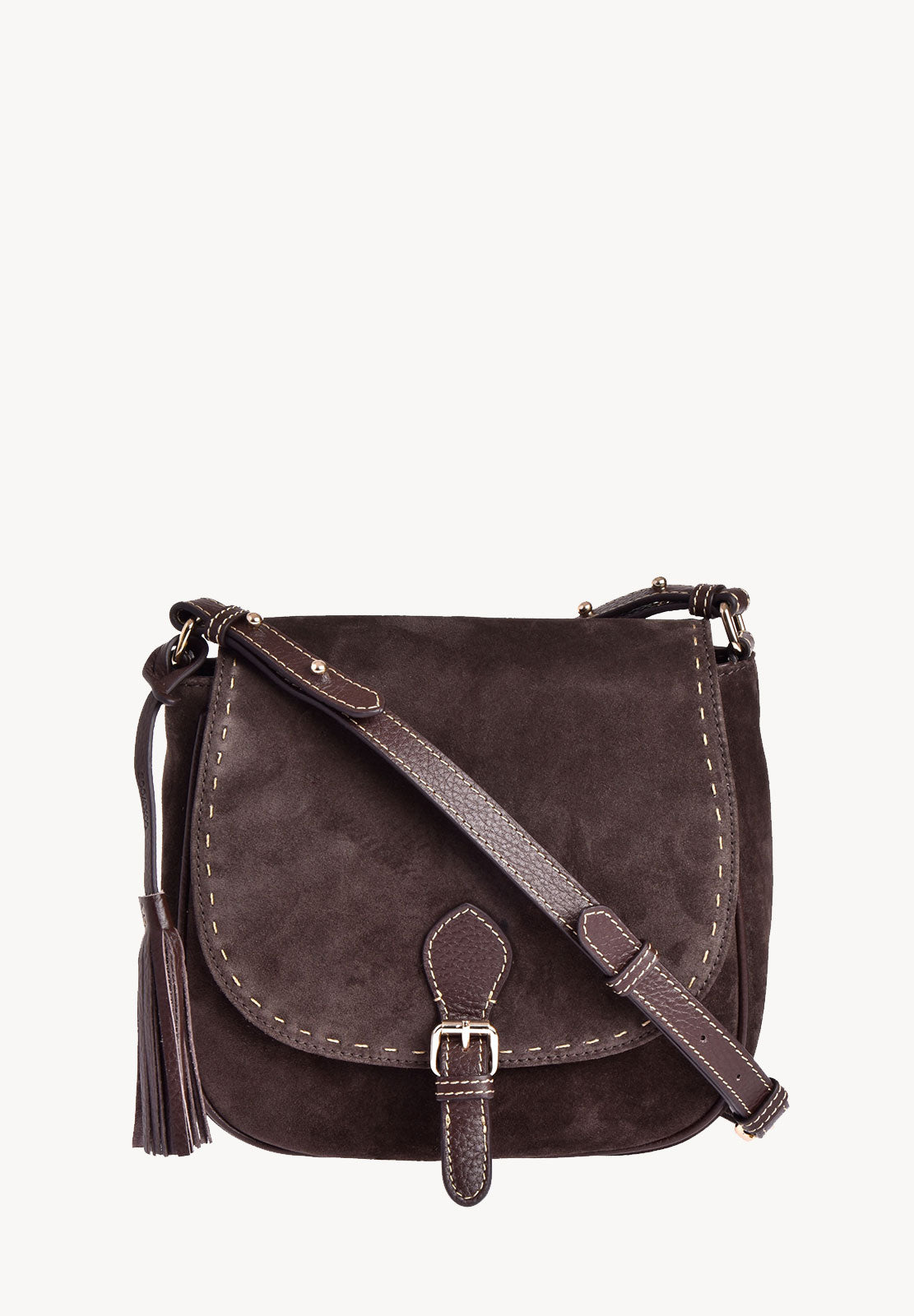 LIVIA - Crossover bag in contrasting hand-stitched suede
