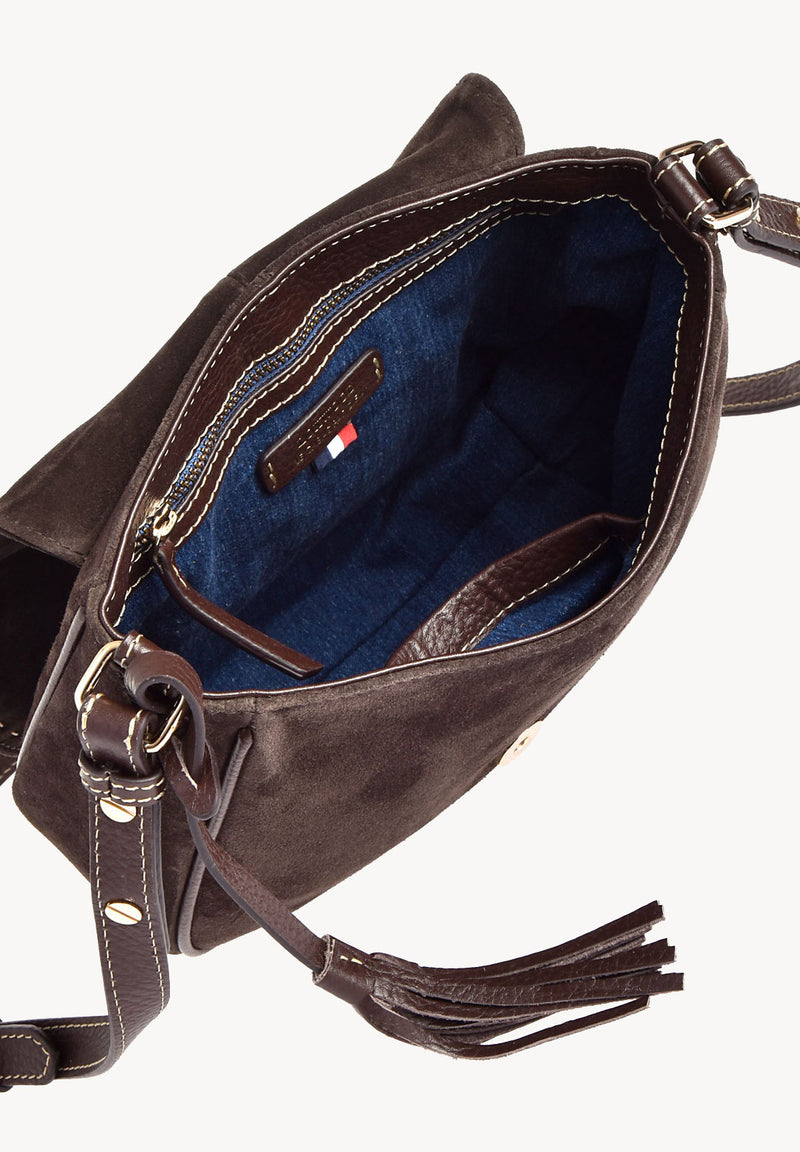 LIVIA - Crossover bag in contrasting hand-stitched suede