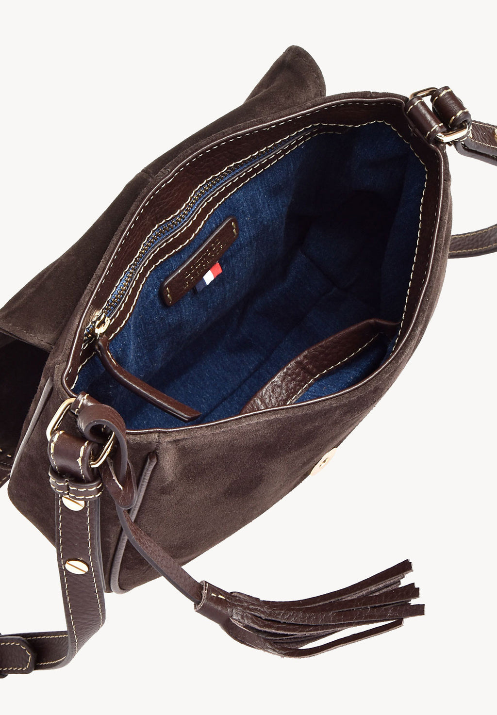 LIVIA - Crossover bag in contrasting hand-stitched suede
