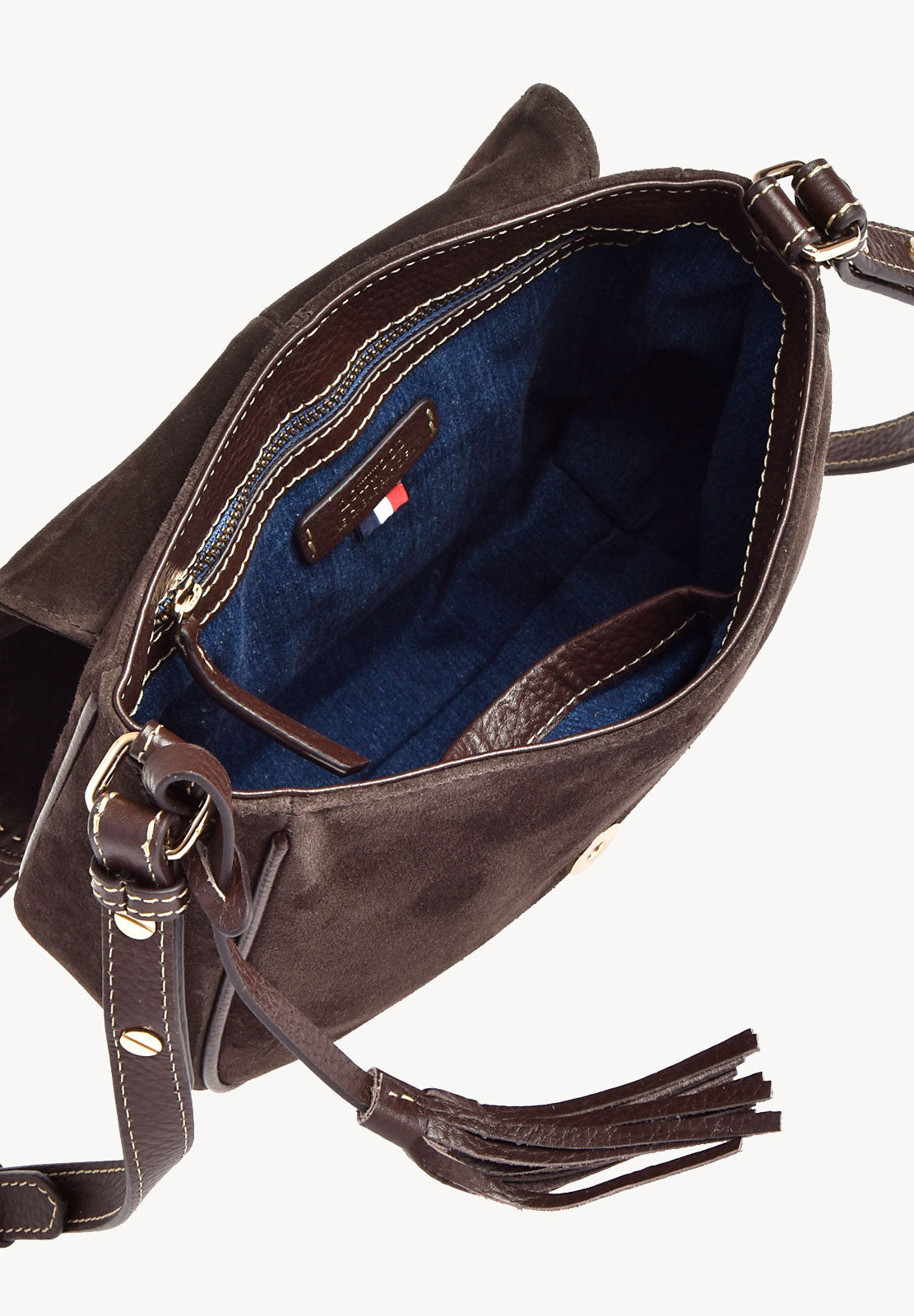 LIVIA - Crossover bag in contrasting hand-stitched suede