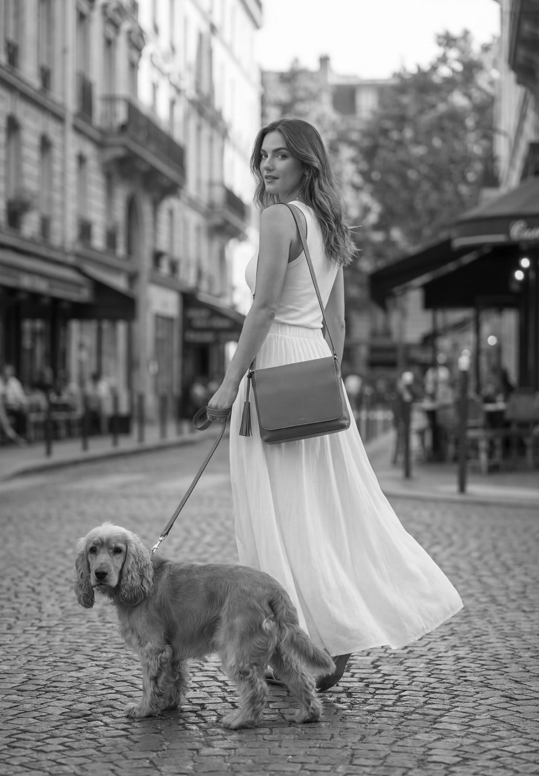 ANOUK - Black grained leather satchel bag